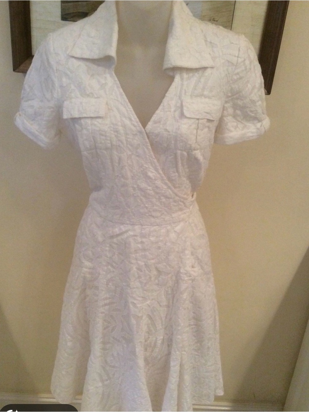 Diane Von Furstenberg White Textured Taft Wrap Mini Dress 0269